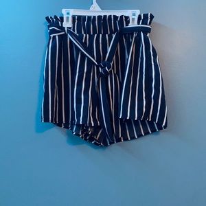 Blue And White Striped Bag Shorts
